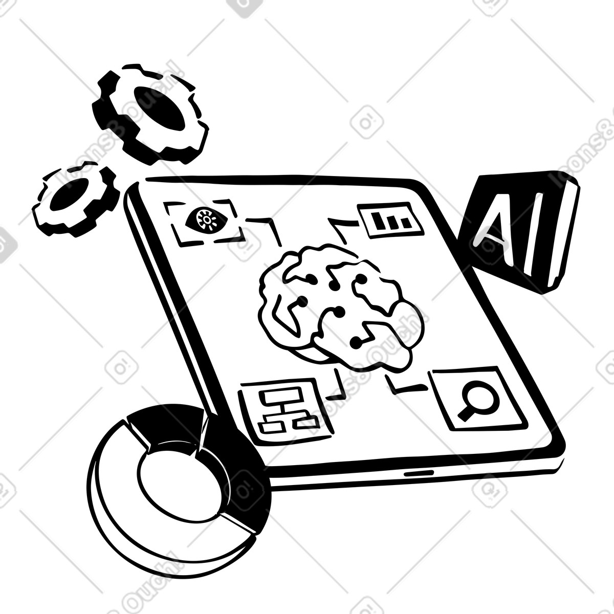 Line 스타일의 Training with artificial intelligence in financial analytics 일러스트레이션 PNG, SVG 다운로드
