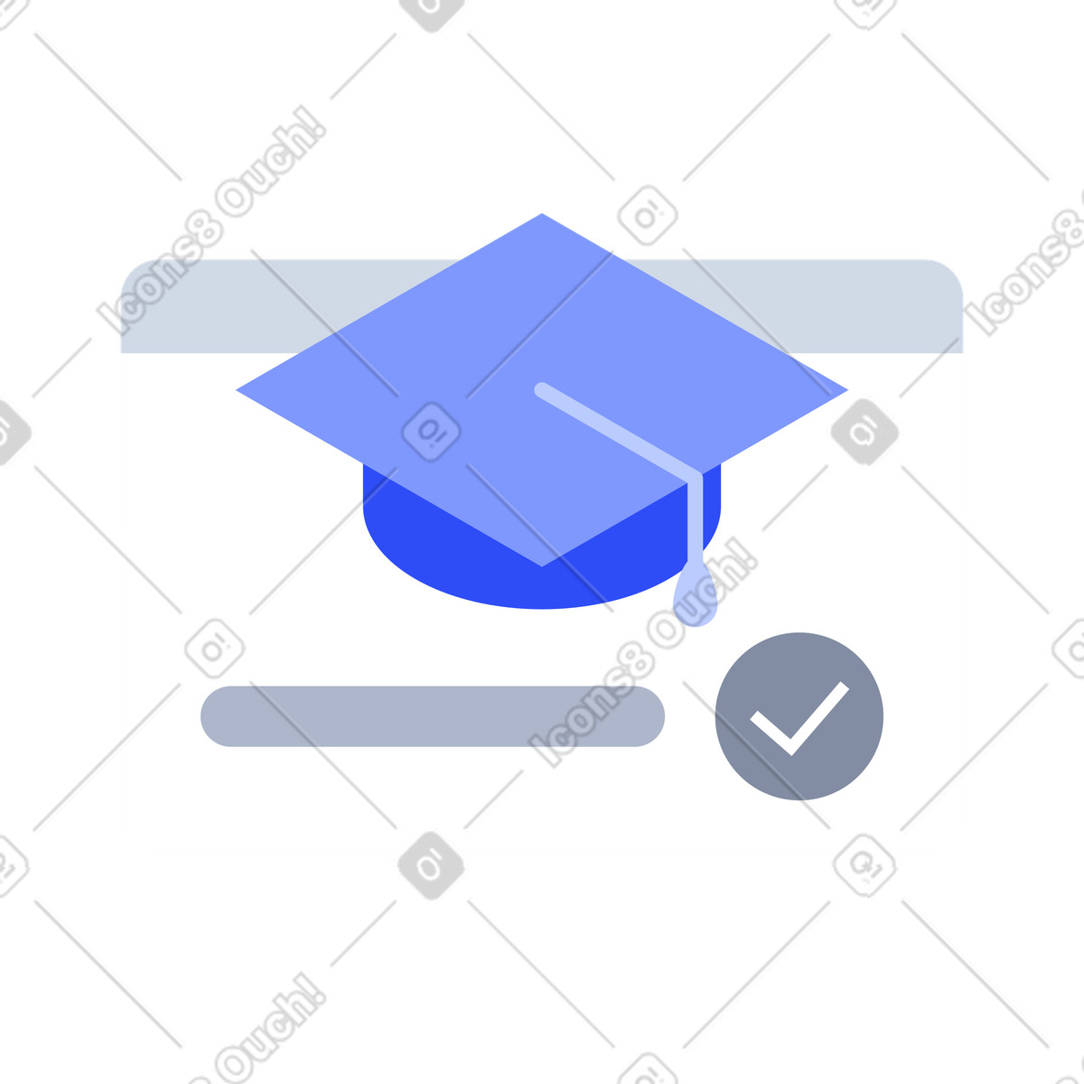 Graduation cap on digital certificate, e-learning course completion and online education achievement illustration in System style download in PNG, SVG