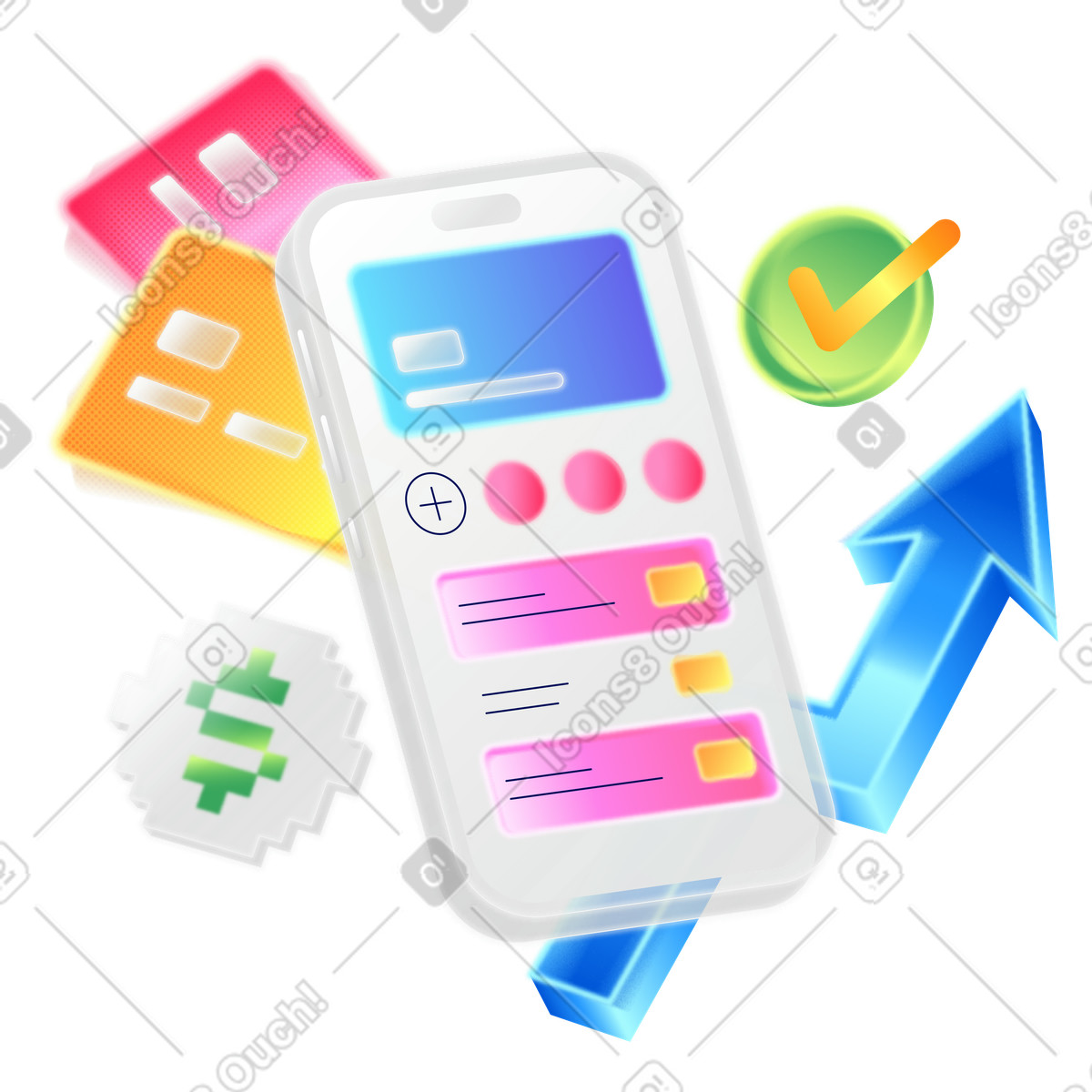 Bank account management via mobile application illustration in PNG, SVG