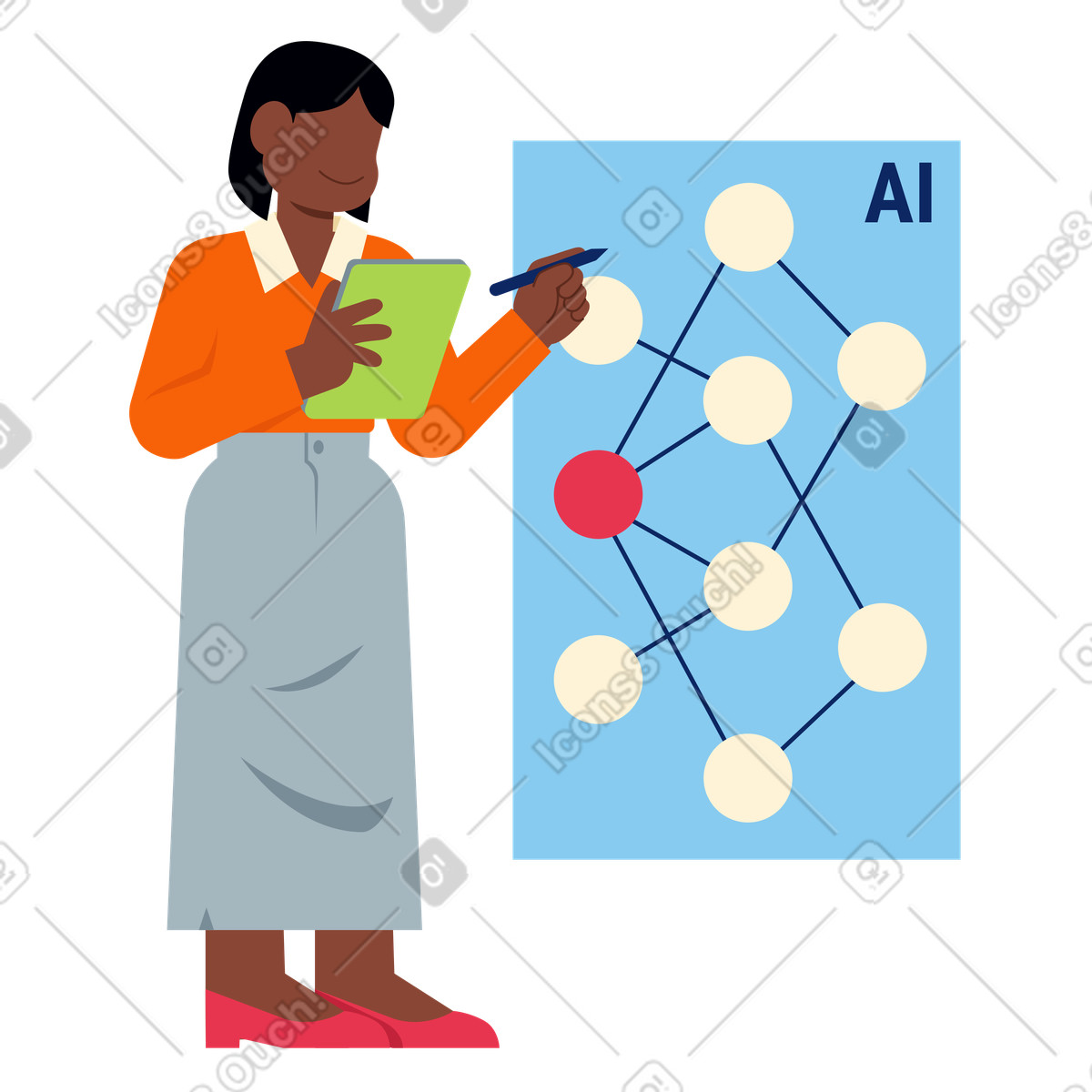Female machine learning engineer training neural networks illustration in Catchy style download in PNG, SVG