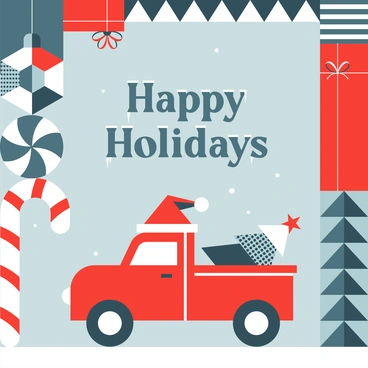 A red truck with a Christmas tree - Nordic style illustration
