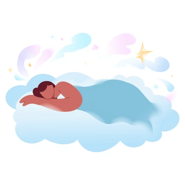 A sleeping figure is positioned in the center of the image, surrounded by ethereal star spren that swirl gracefully around them. The figure is draped in flowing fabric that resembles soft clouds. The star spren take on various shapes and sizes, twinkling in shades of soft blue and delicate gold. The background is filled with an array of gradient pastel colors that blend seamlessly into one another, creating a tranquil atmosphere. Gentle sparkles of light dance throughout the scene, enhancing the dreamlike quality of the moment.