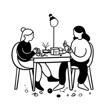 Two girls sharing a heartfelt moment while crafting friendship bracelets in a cozy room.