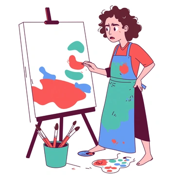 An artist accidentally using the wrong color on a canvas and looking puzzled