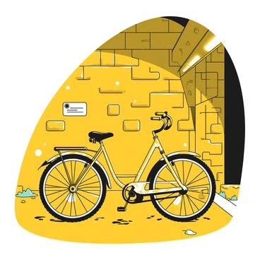 A rusty bicycle with a worn-out frame and chipped paint is leaning against a rough, textured wall in a dimly lit subway tunnel. The wheels have some dirt and debris on them, and the seat is frayed. The tunnel is empty, with graffiti visible on the wall and faint shadows cast by the overhead lights. The floor has visible signs of wear and is lined with small puddles of water.