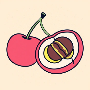 A vintage-style illustration of coffee cherry anatomy with sepia tones