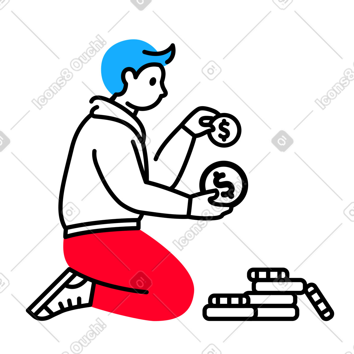 Ilustración Hombre ordena monedas en estilo Transistor a descargar en PNG y SVG