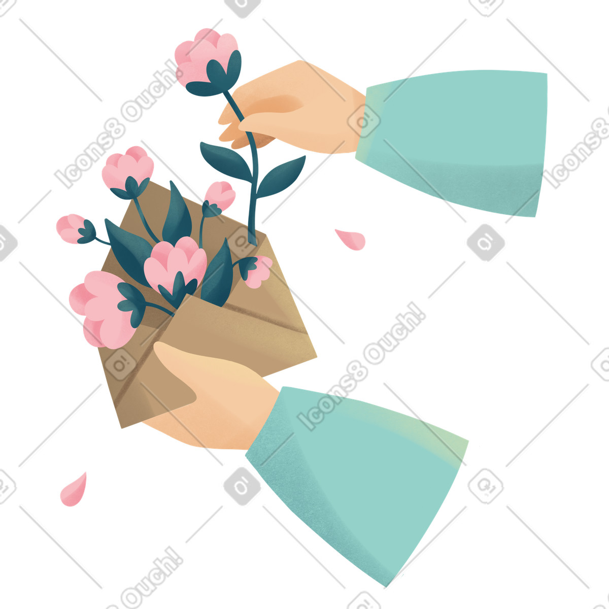Illustration animée Fleurs sous enveloppe pour la fête des mères dans le style Shine à télécharger aux formats GIF, Lottie (JSON), AE
