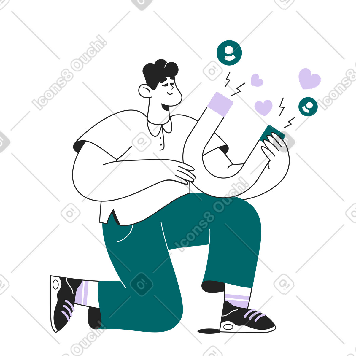 Influencer attracting likes and new followers, Audience growth or digital brand awareness illustration in Sammy Line style download in PNG, SVG