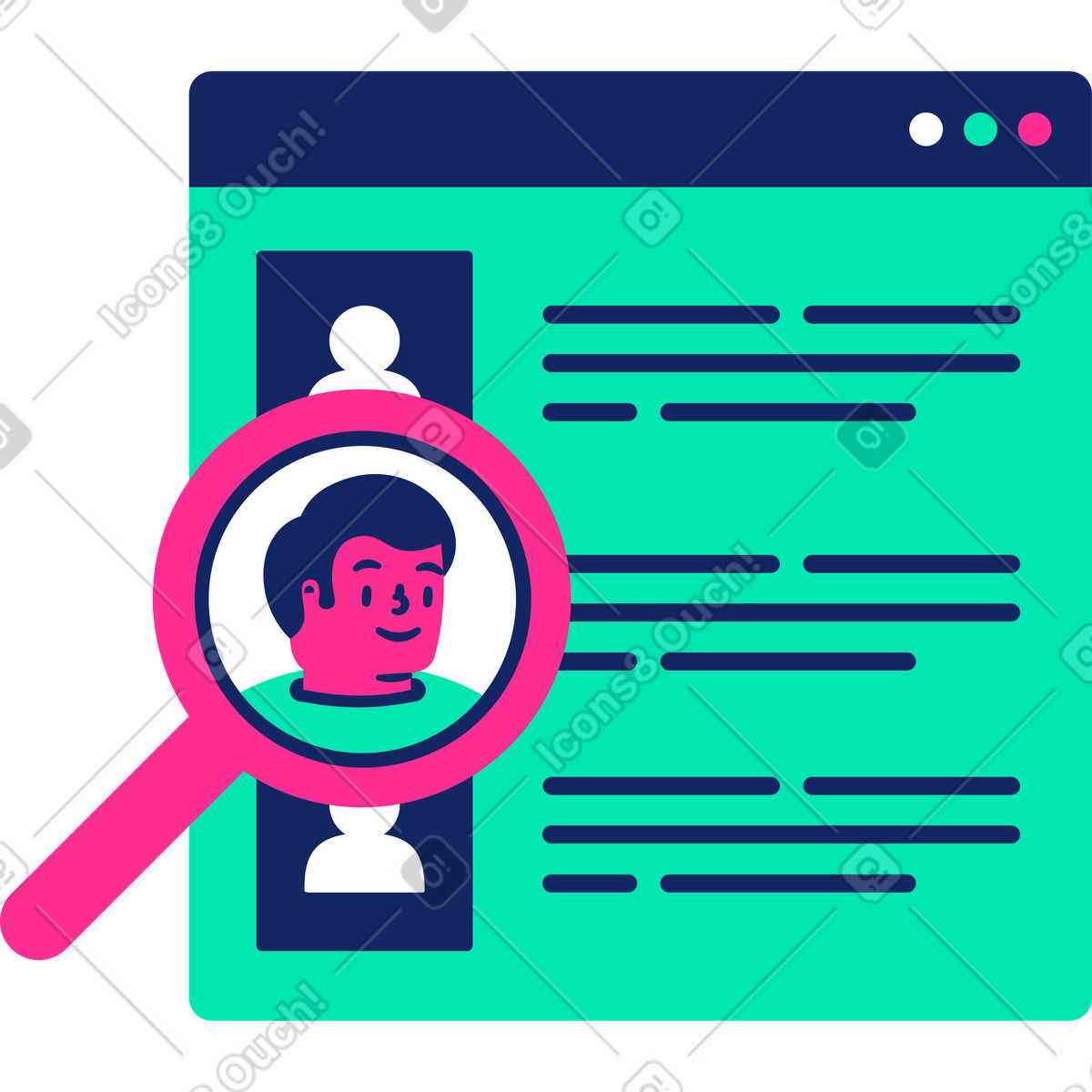 Web browser searching man illustration in Cyborg style download in PNG, SVG