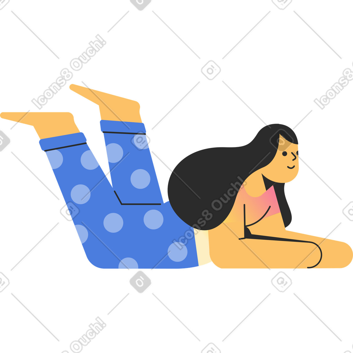Marginalia スタイルの Girl lying on stomach のイラストをPNG、SVG形式でダウンロード