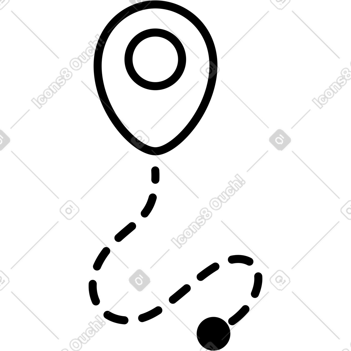Notion Line Art スタイルの Navigation route path from starting circle to map pin destination のイラストをPNG、SVG形式でダウンロード