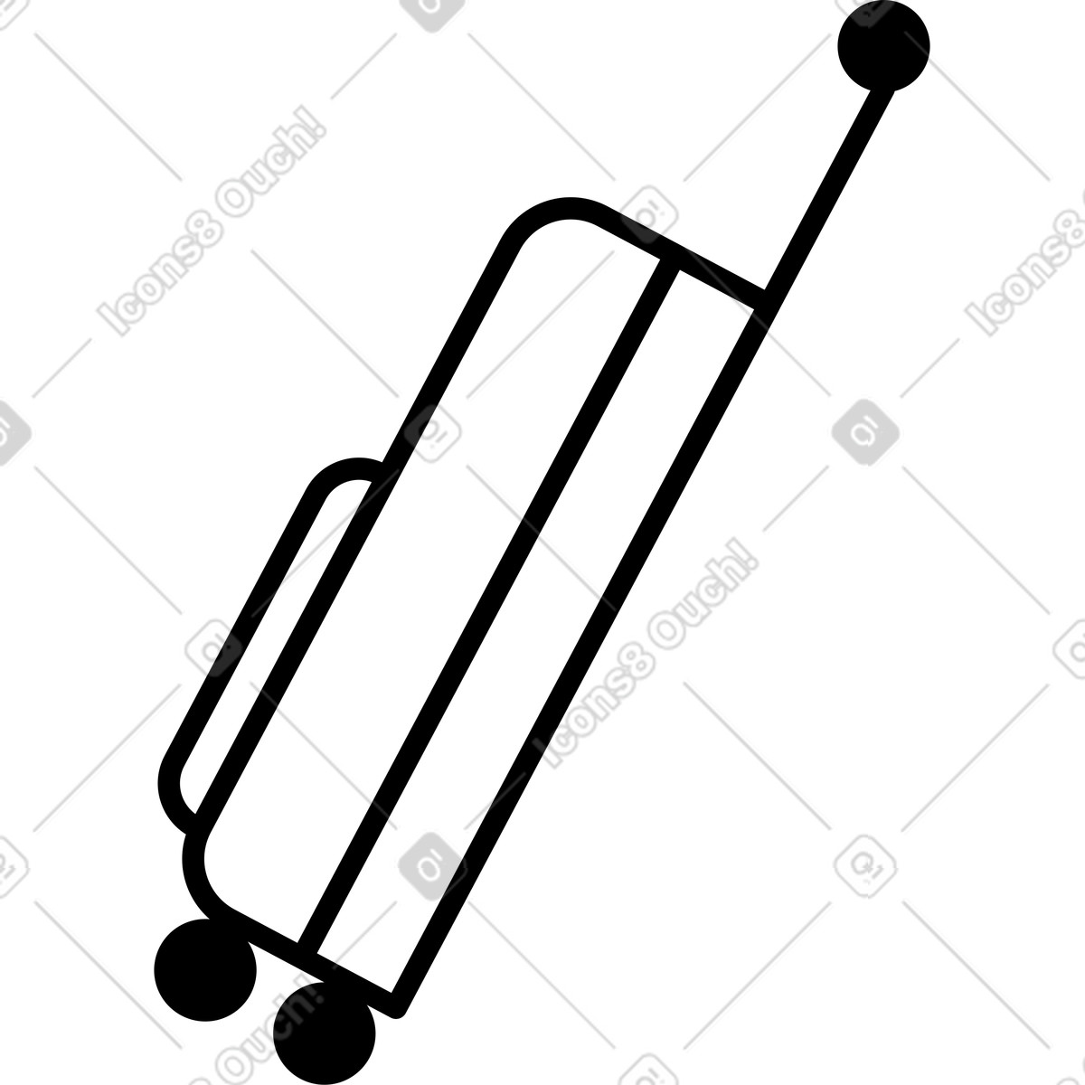 Suitcase trolley handle with three wheels minimal travel equipment outline illustrazione in stile Notion Line Art scarica in PNG, SVG