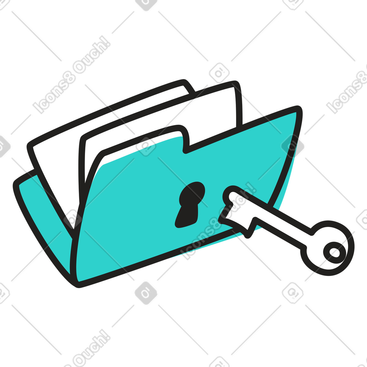 File folder access with key illustration in Little style download in PNG, SVG