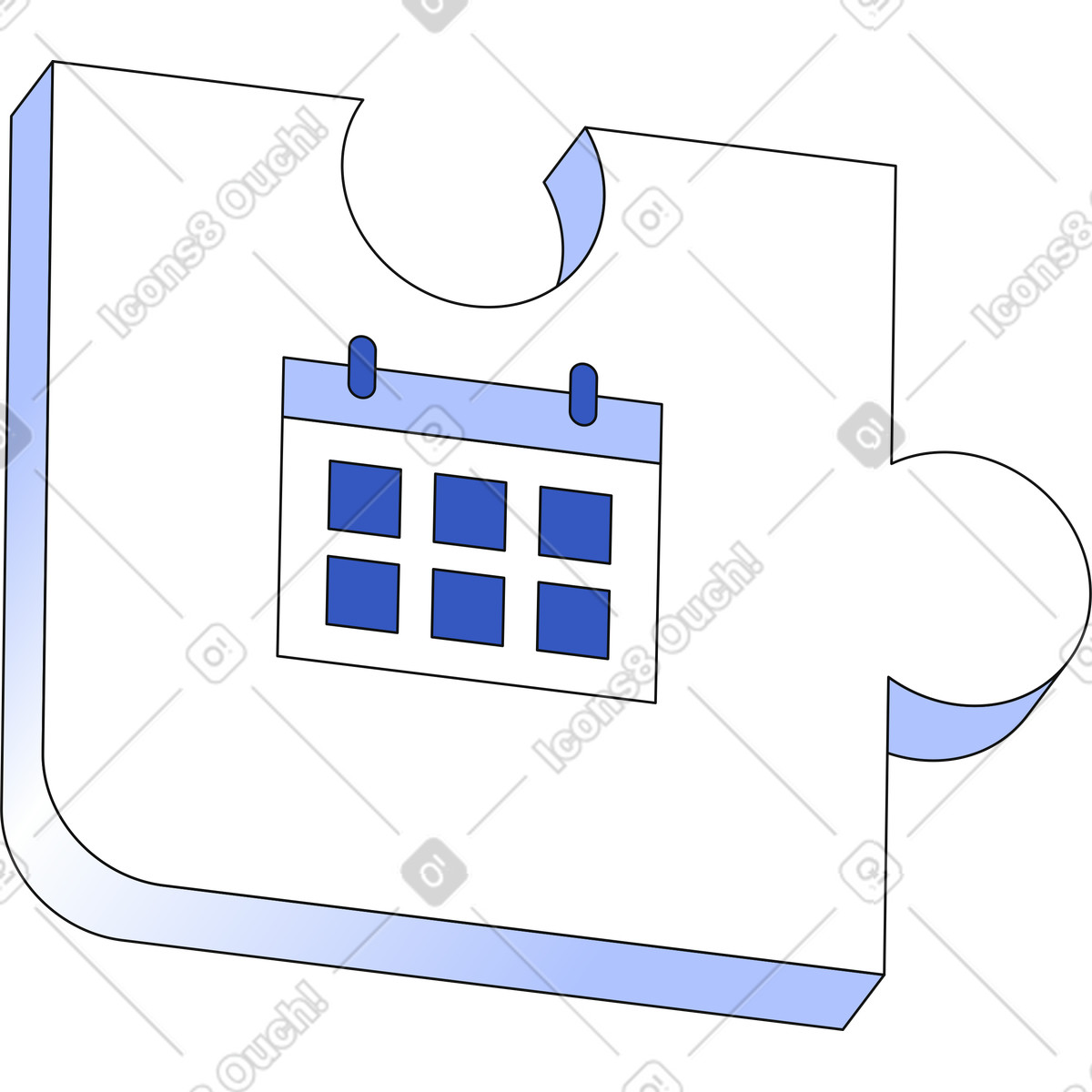 Ilustración Parte del rompecabezas con el icono calendario en estilo Techny a descargar en PNG y SVG