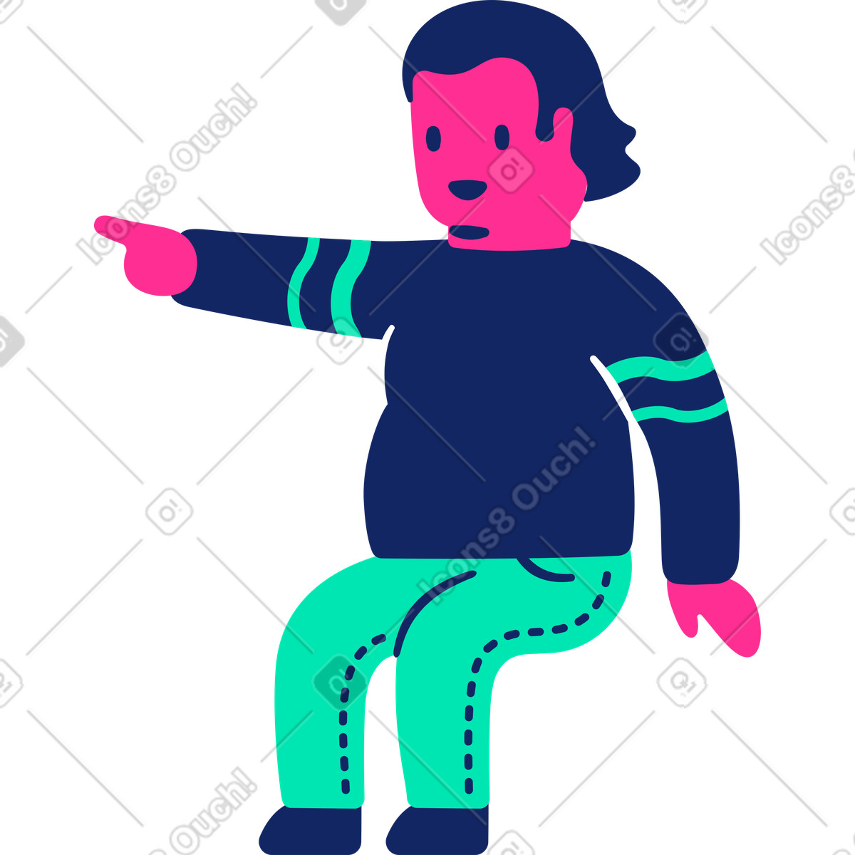 Mann fett sitzend zeigend-Illustration im Cyborg-Stil als Download in PNG, SVG