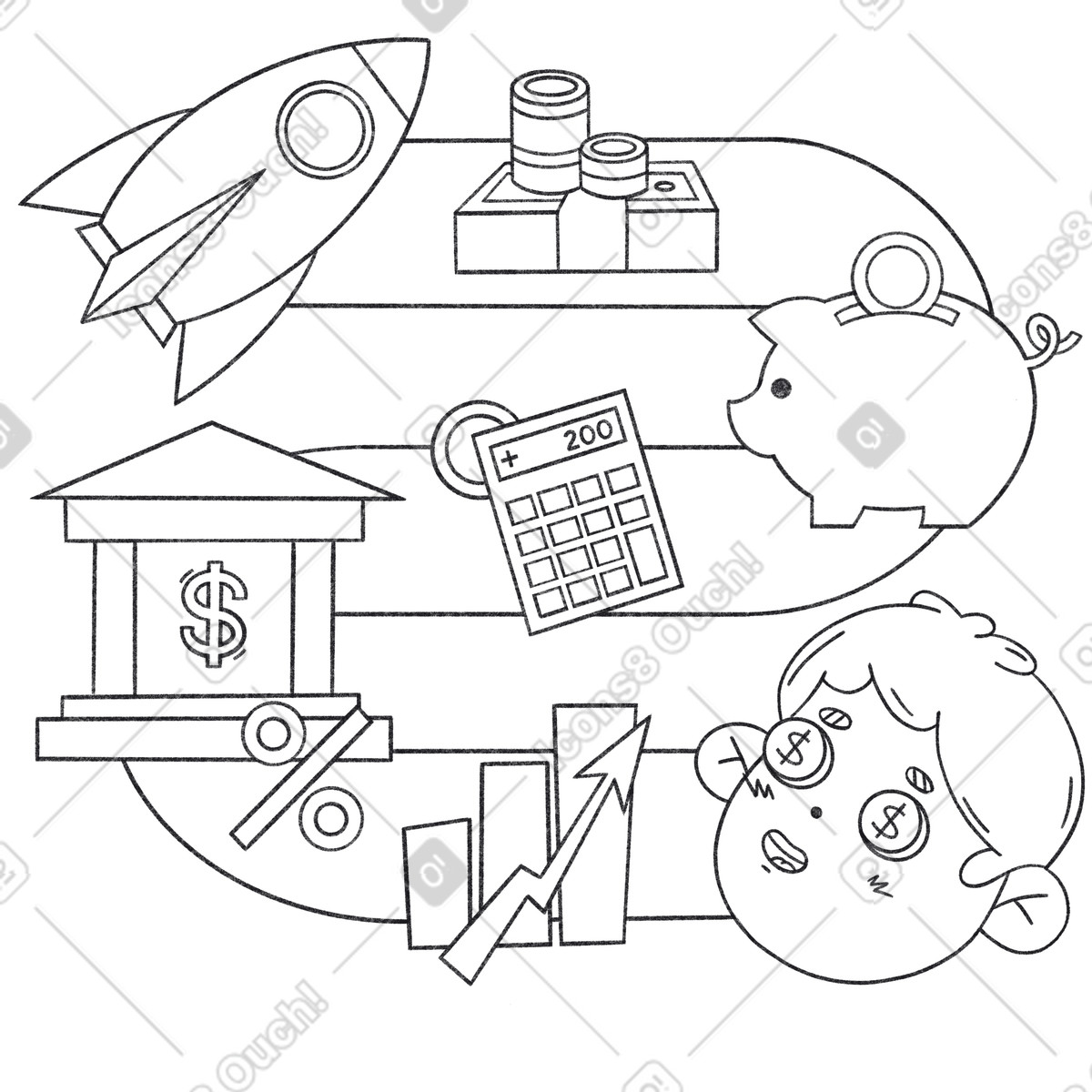 Gioco da tavolo con i soldi e l'educazione finanziaria illustrazione in stile Bonbon Line scarica in PNG, SVG