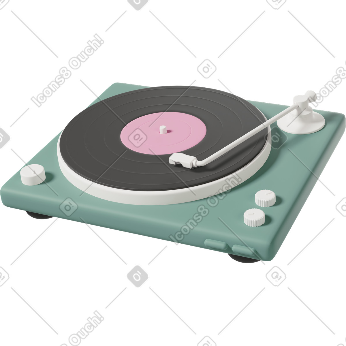 Three-quarter view of vinyl record player illustration in 3D Casual life style download in PNG, SVG