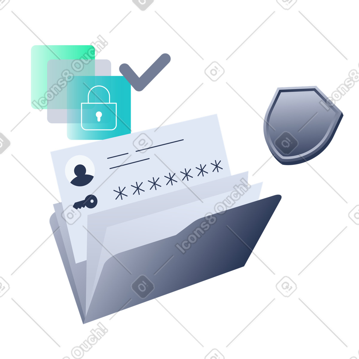 Gestore password, archiviazione sicura delle password illustrazione in stile Lucent scarica in PNG, SVG