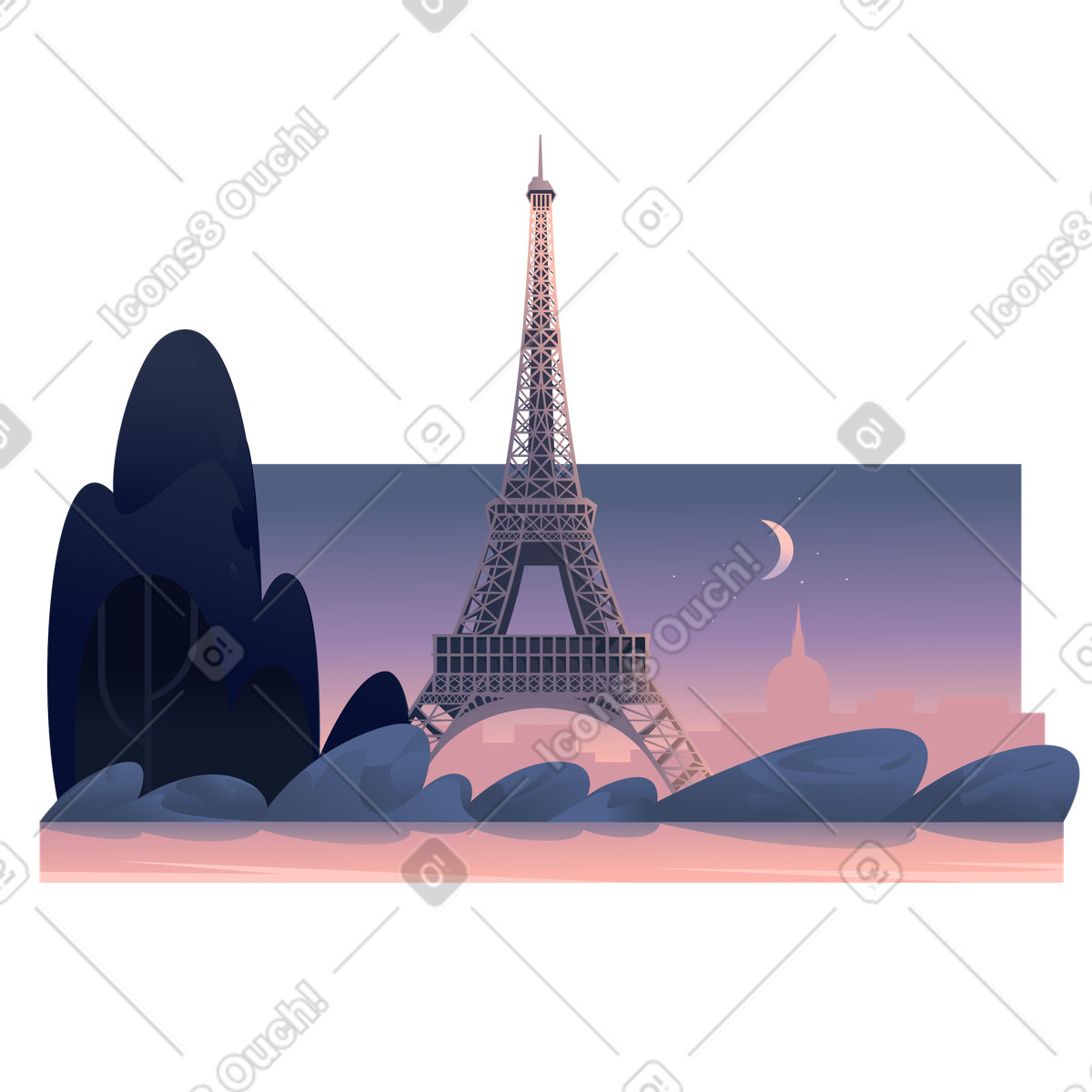 Paris Eiffel Tower at sunset background illustration in PNG, SVG