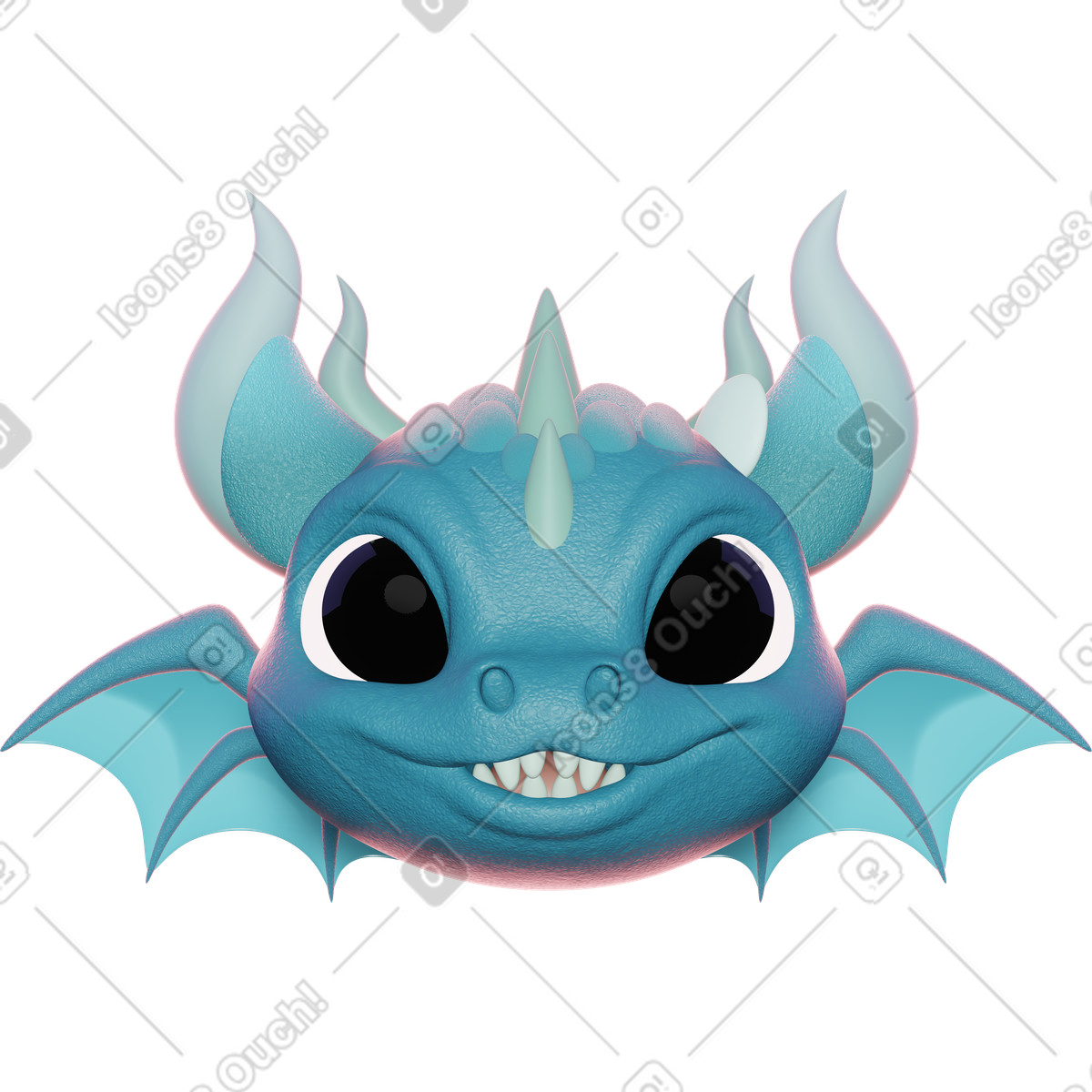 Testa di drago blu con ali illustrazione in stile 3D Holidays scarica in PNG, SVG