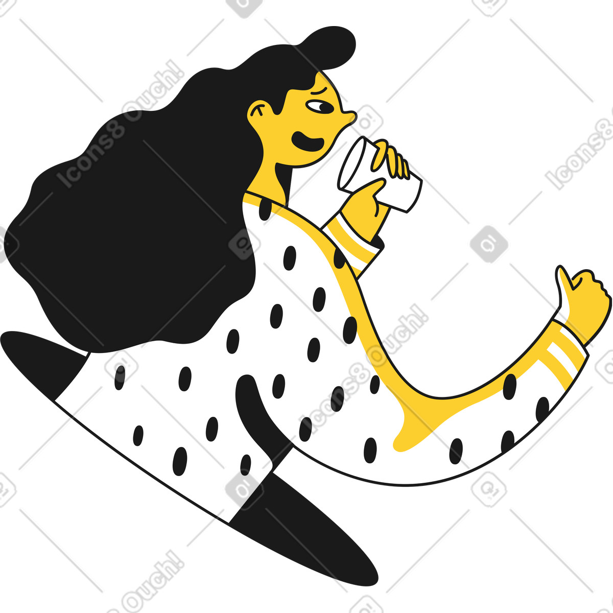 Illustration Fille parlant avec une tasse dans les mains le style Taxi à télécharger aux formats PNG, SVG