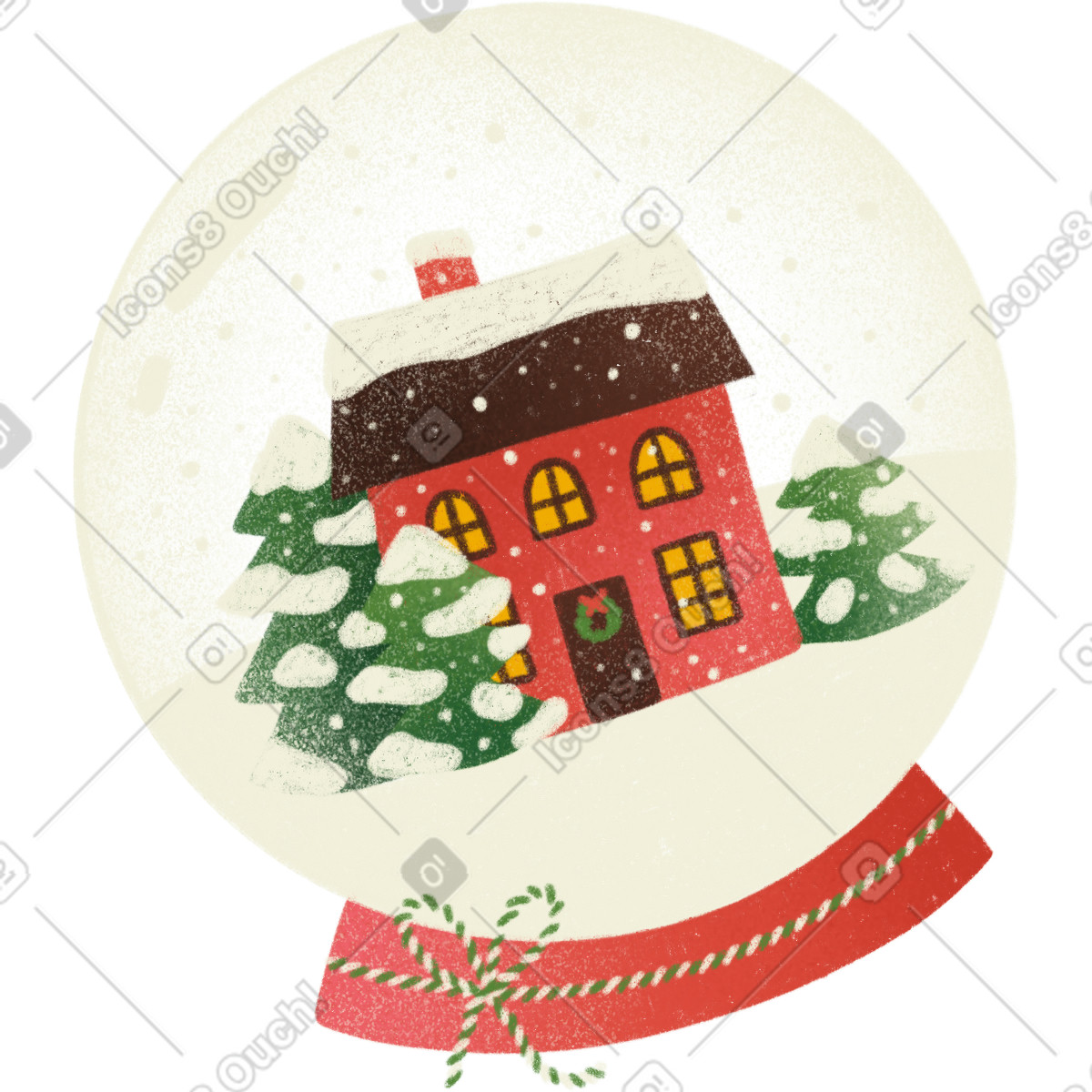 Snow ball with red house illustration in Lettering style download in PNG, SVG