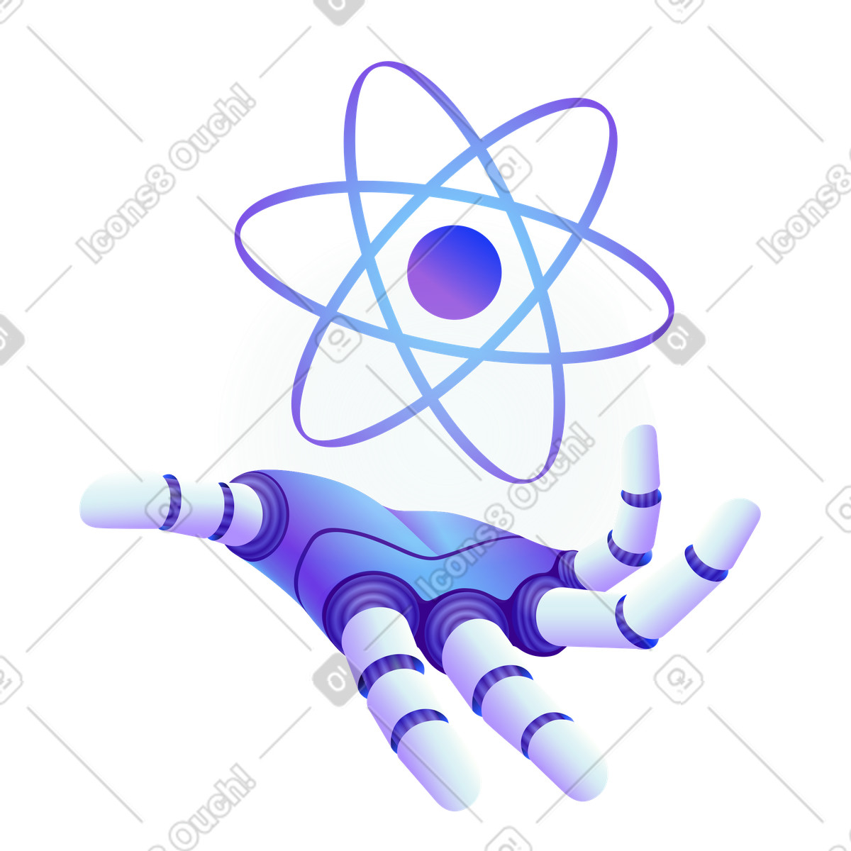 Roboterhand hält atom-Illustration im Hi-tech-Stil als Download in PNG, SVG