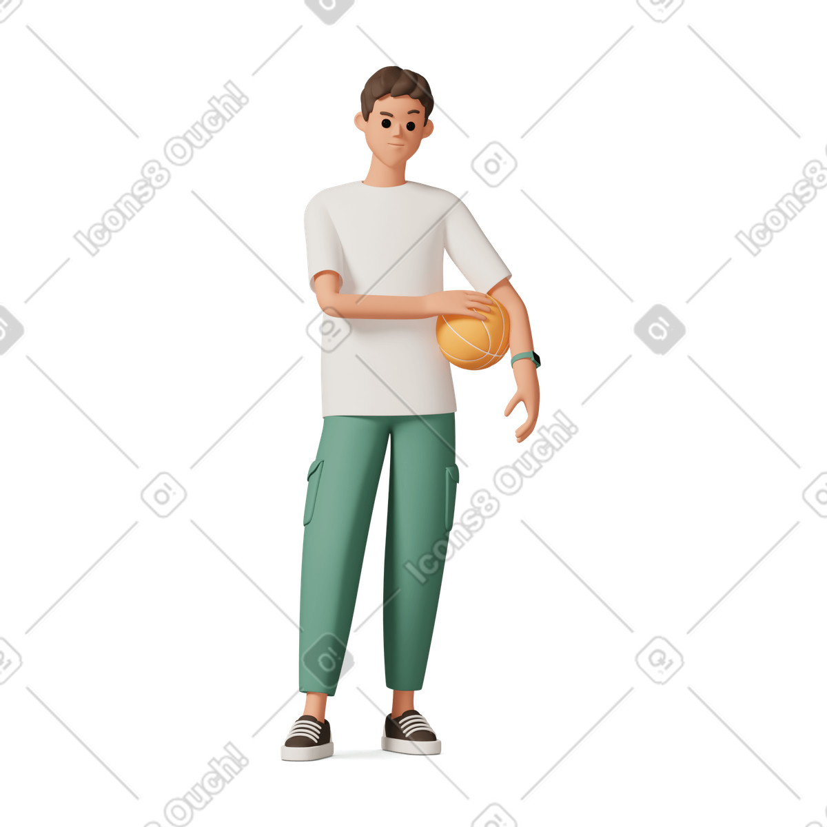 Boy with basketball raising brow illustration in 3D Casual life style download in PNG, SVG