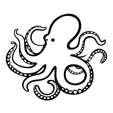 A detailed black-and-white drawing of an octopus with its tentacles swirling elegantly