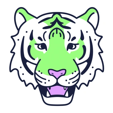 A vector illustration of a tiger's face with intricate line details