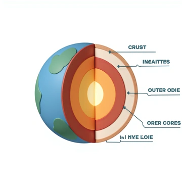 A detailed cross-section of the Earth, displaying its layers in vibrant colors. The outer layer is represented in a bright blue for the crust, below which the mantle is shown in orange and yellow hues. The outer core is illustrated in a deep red, while the inner core is depicted in a bright gold. Each layer is clearly labeled in bold text, with arrows pointing to their respective sections for clarity. The background is a simple white to enhance the visual contrast of the colors and labels.