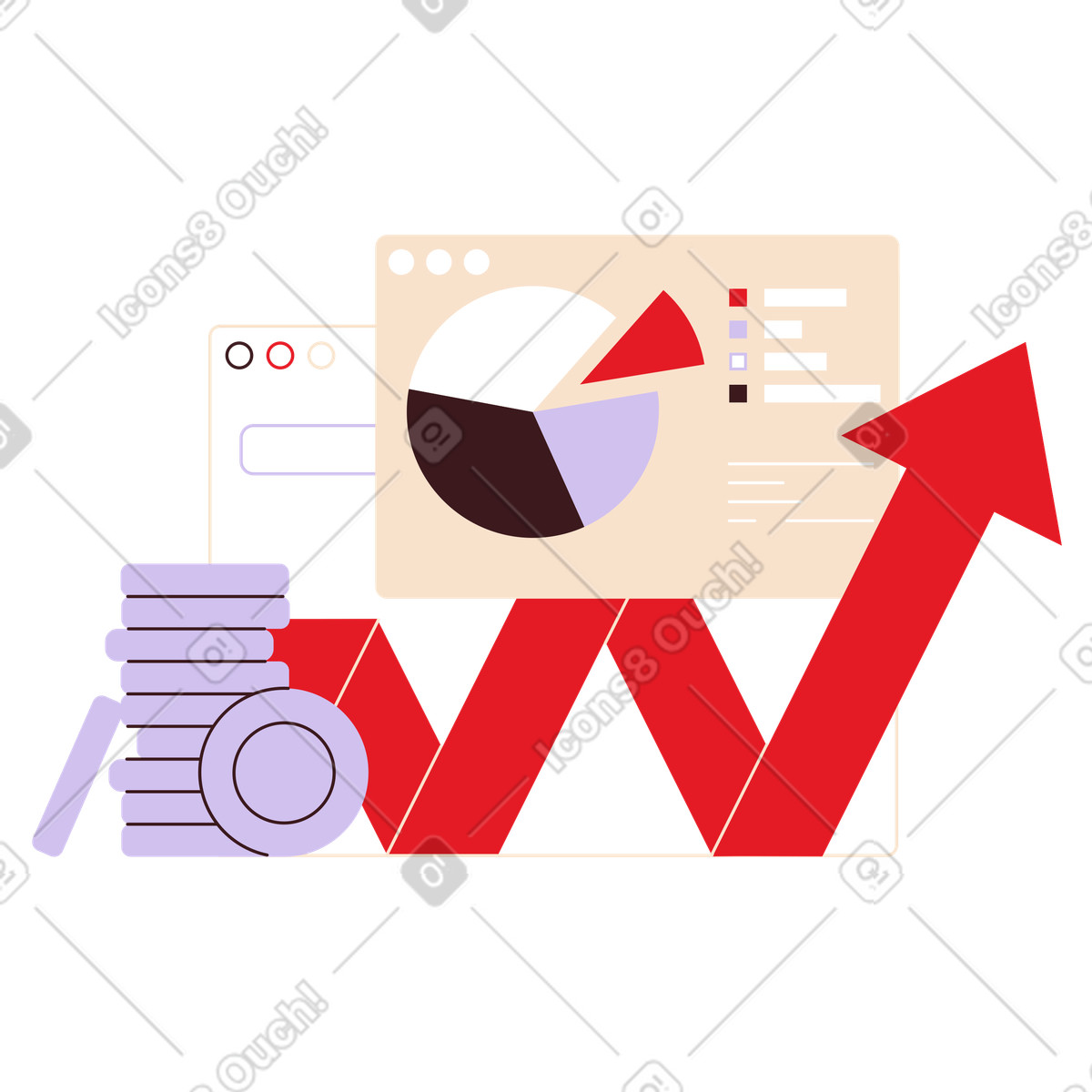 下载 Folks 风格的 包含财务增长统计数据的窗口 插画，支持 PNG、SVG 格式