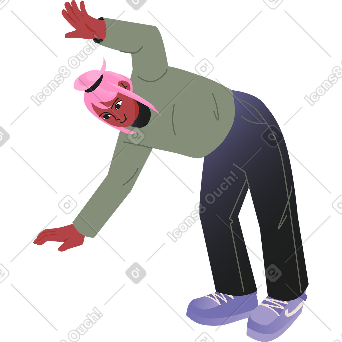 下载 Coworking 风格的 年轻女子向前倾身挥手 插画，支持 PNG、SVG 格式