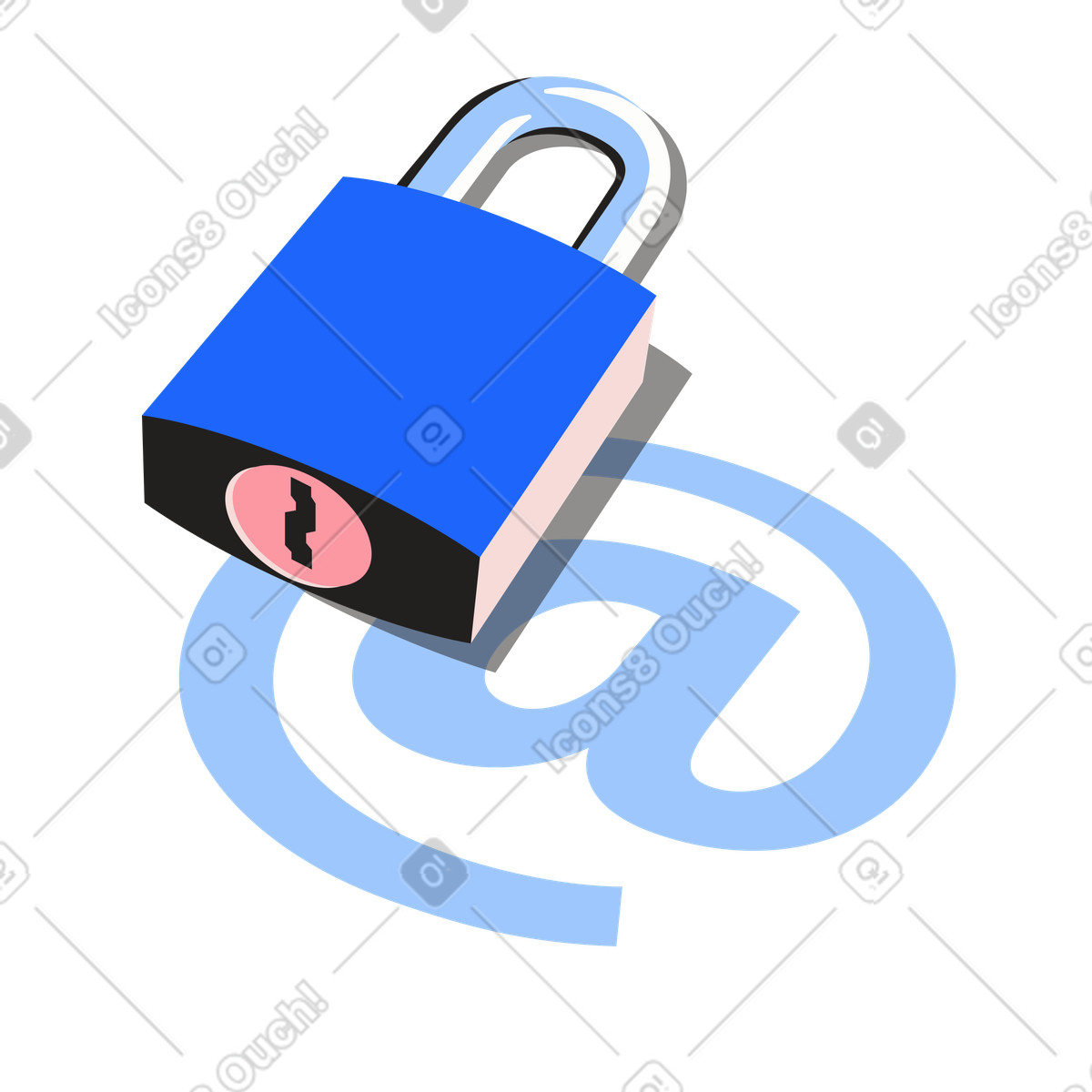 Mail security with padlock and at sign illustration in PNG, SVG