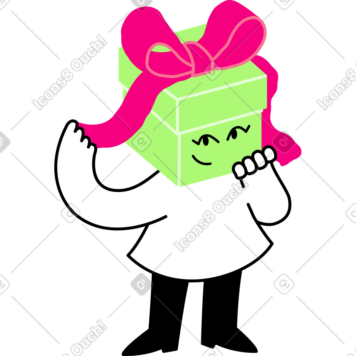 Illustration Personnage avec une tête cadeau dans le style Giggle à télécharger aux formats PNG, SVG
