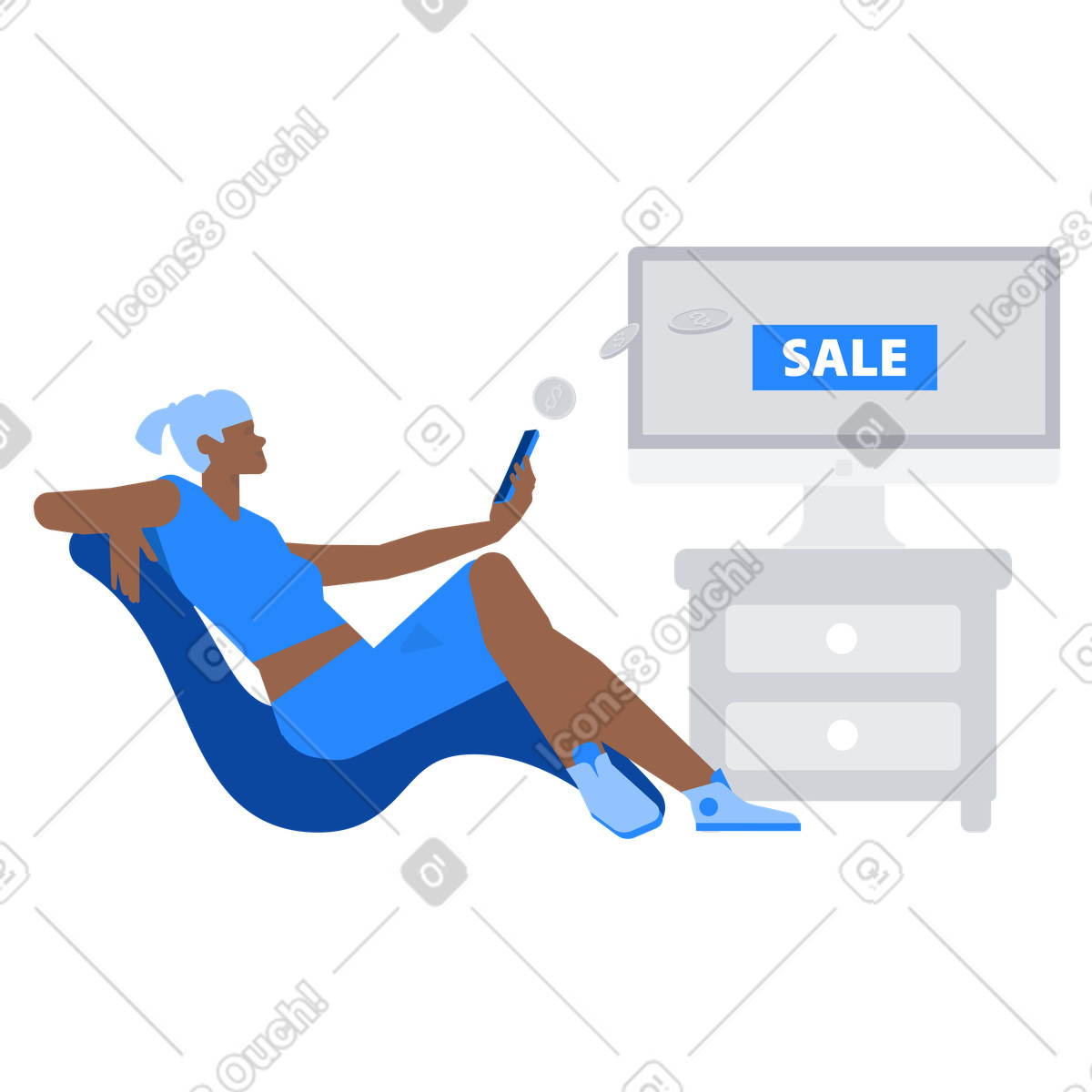 Ilustración Mujer gastando dinero en venta online estilo Urban a descargar PNG y SVG