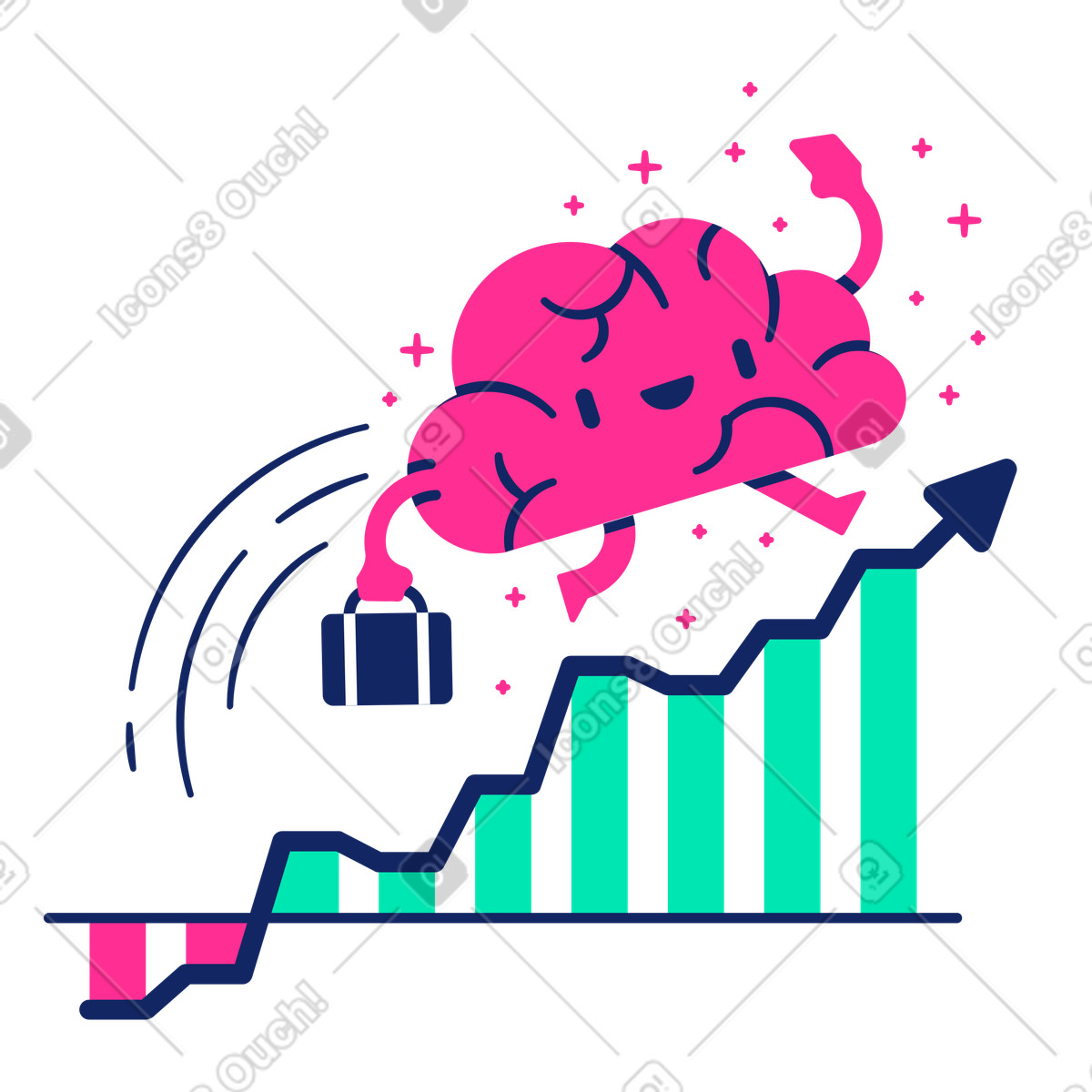 Improving intelligence with brain climbing ladder animated illustration in Cyborg style download in GIF, Lottie (JSON), AE