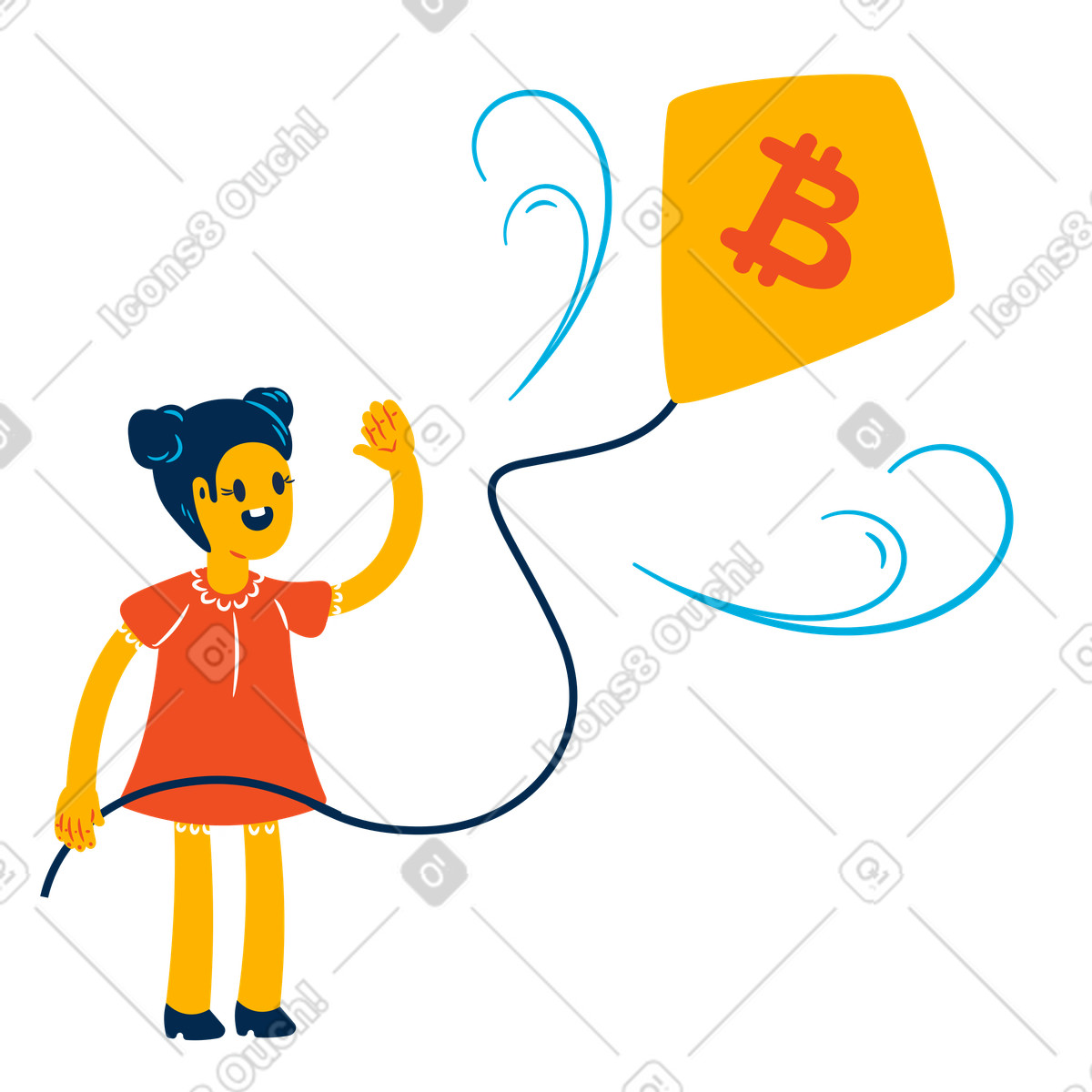 Bitcoin rises up illustration in Flame style download in PNG, SVG