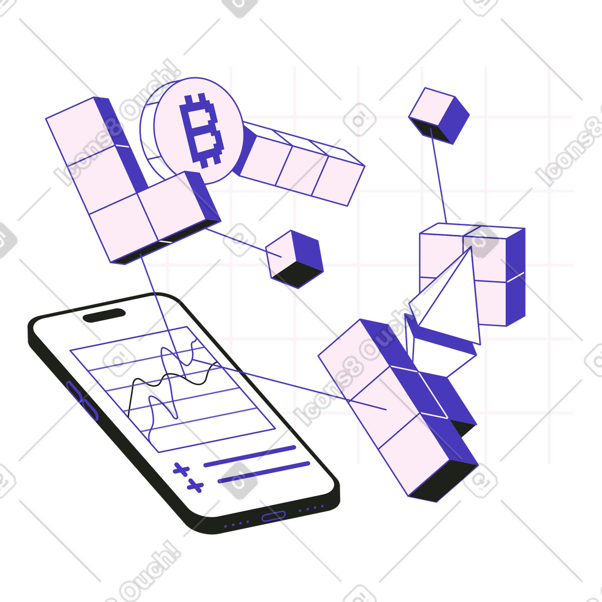 Cryptocurrency and blockchain illustration in PNG, SVG