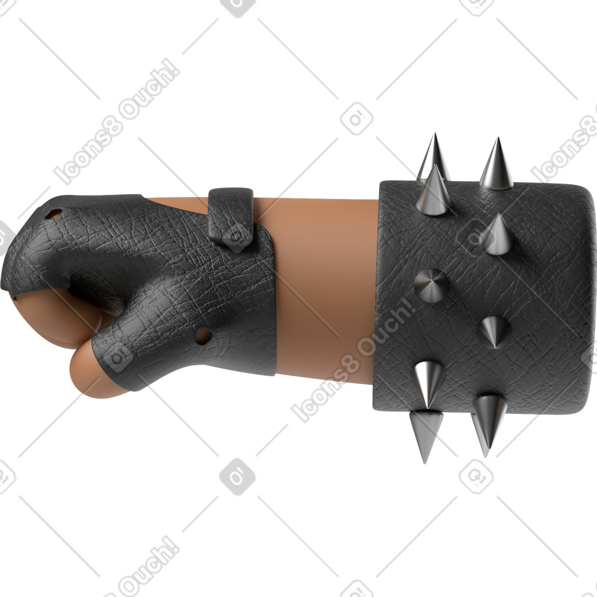 Pugno di pelle marrone del rocker, mano rivolta a sinistra illustrazione in stile 3D Hands Fun&Wild scarica in PNG, SVG
