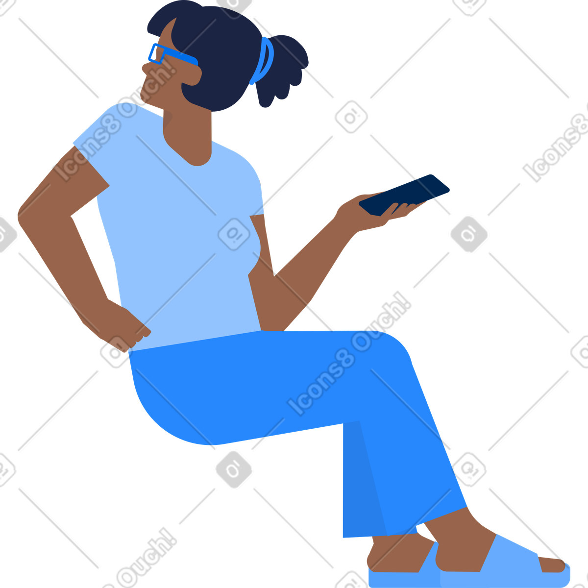 Иллюстрация Woman with smartphone sitting looking back в стиле Urban — скачать в форматах PNG, SVG