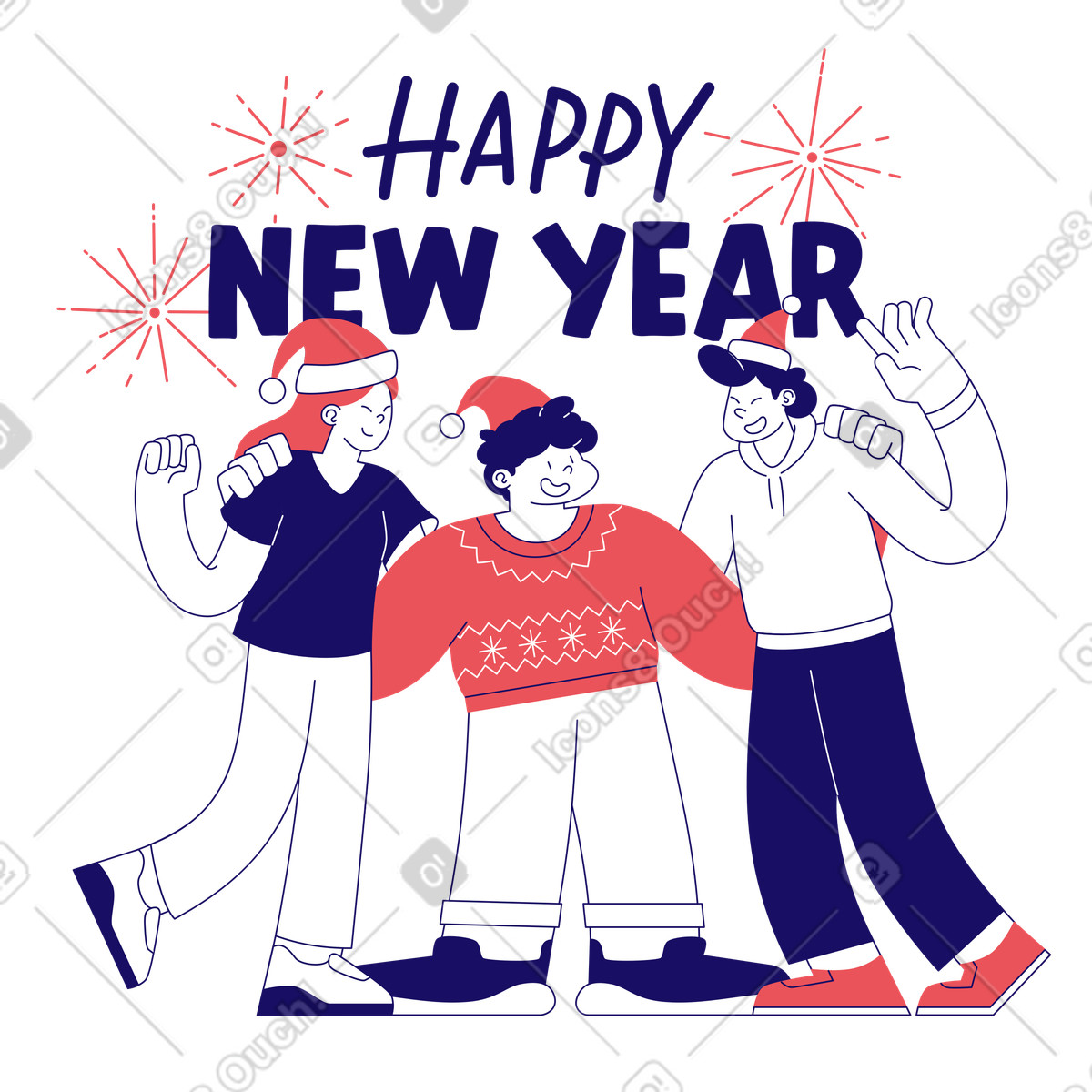 Bendy スタイルの 友人を祝う新年あけましておめでとうございますのレタリング のイラストをPNG、SVG形式でダウンロード