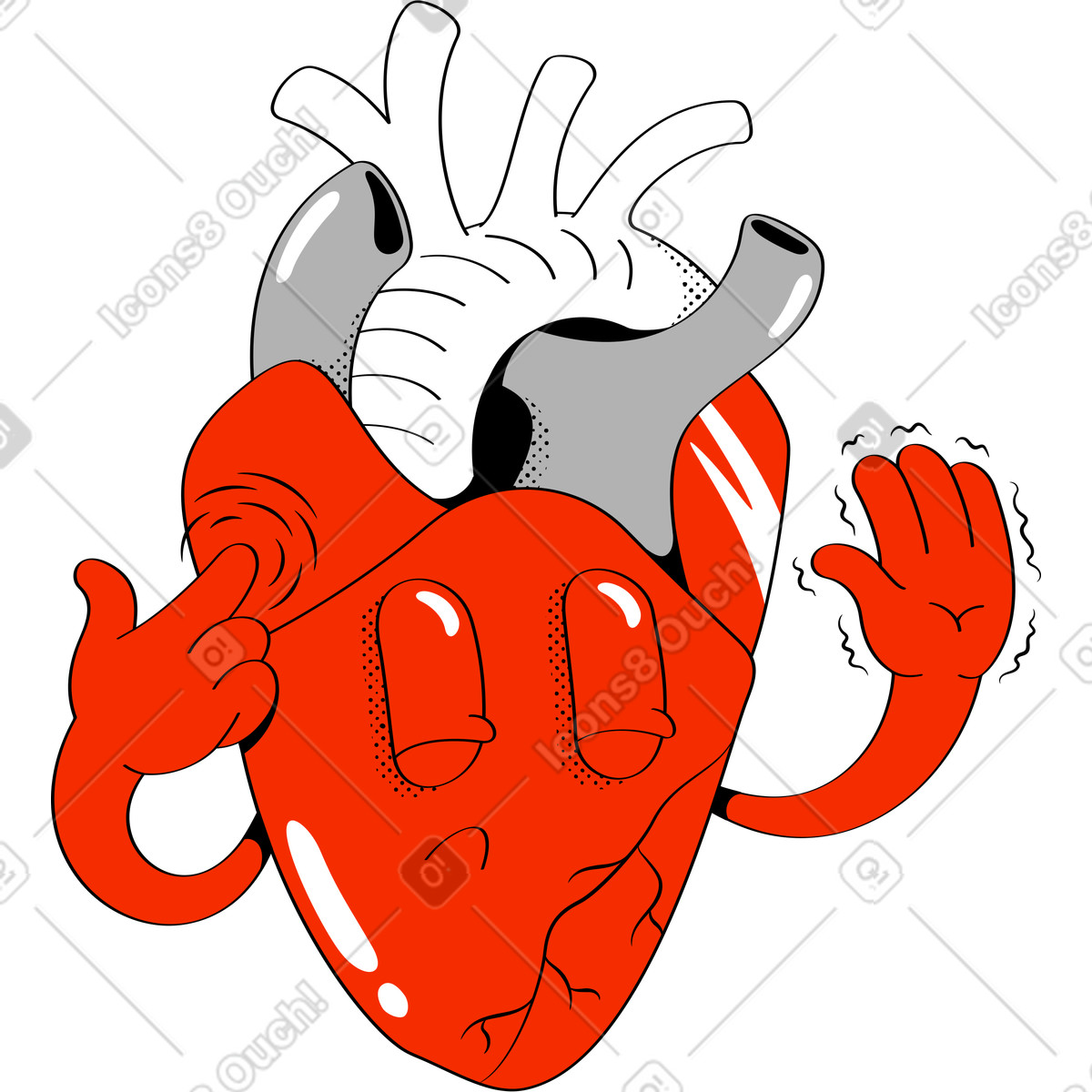 Ilustração de Red human heart with closed eyes em no estilo Looney para baixar em PNG, SVG
