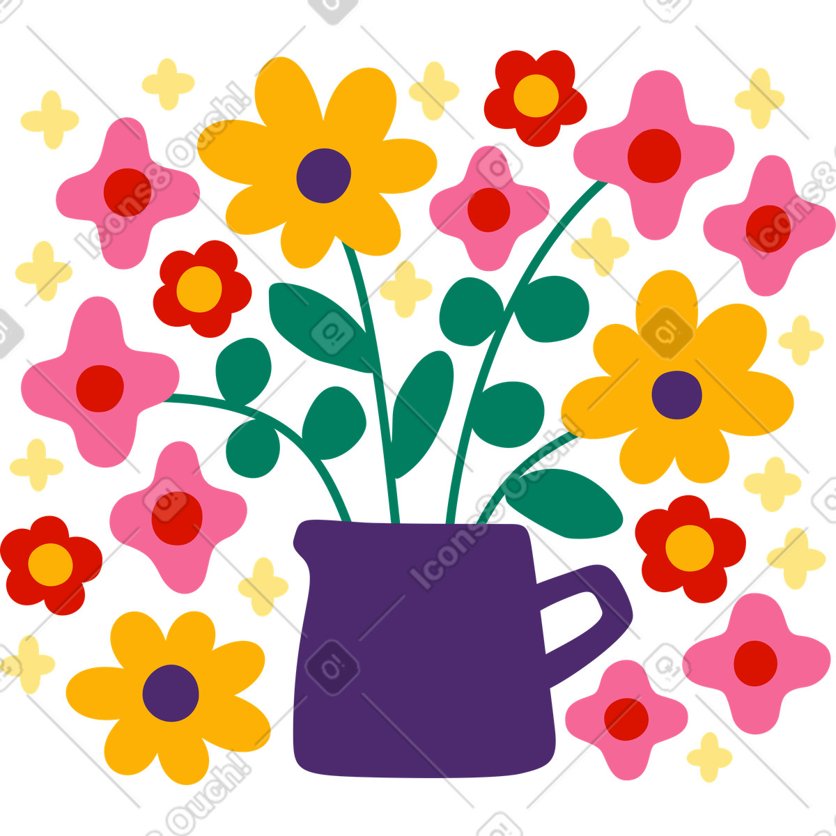 Illustration Bouquet de fleurs dans un texte vase le style Lettering à télécharger aux formats PNG, SVG