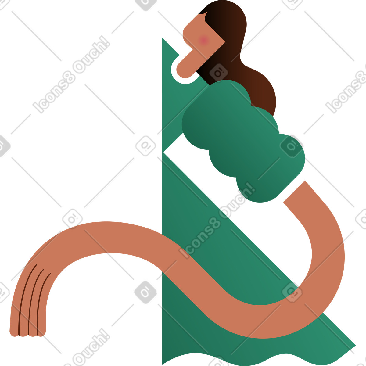 Illustration Fille regarde de quelque part dans le style Wavy à télécharger aux formats PNG, SVG