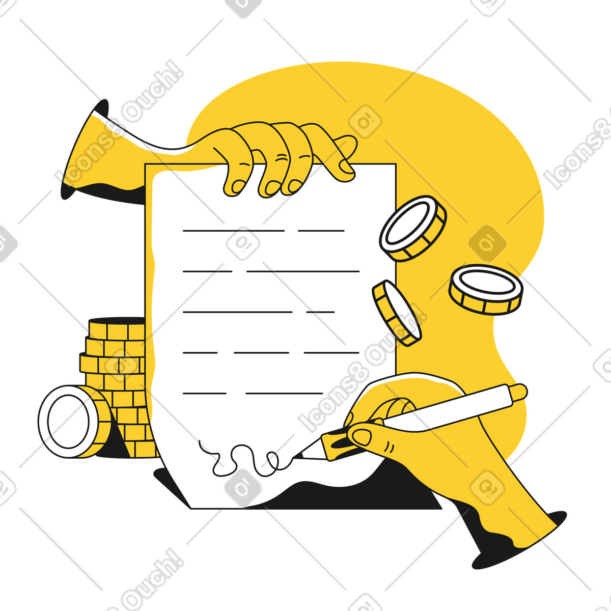 Hand signing a financial contract illustration in Taxi style download in PNG, SVG