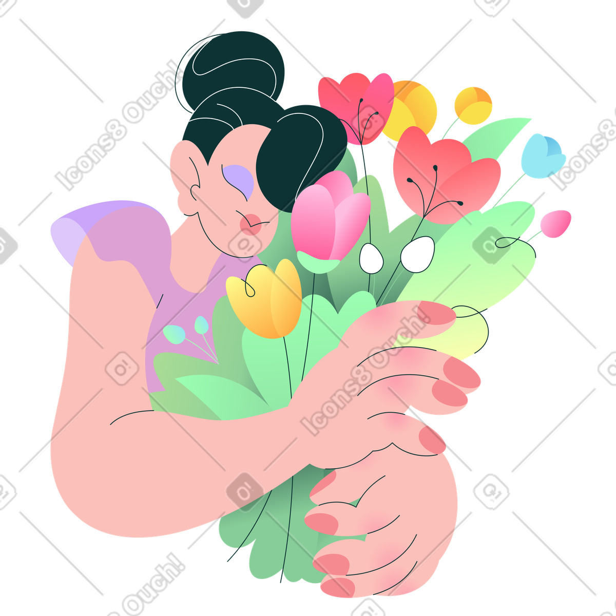 Person holding colorful flowers illustration emotion clipart graphics and vector images