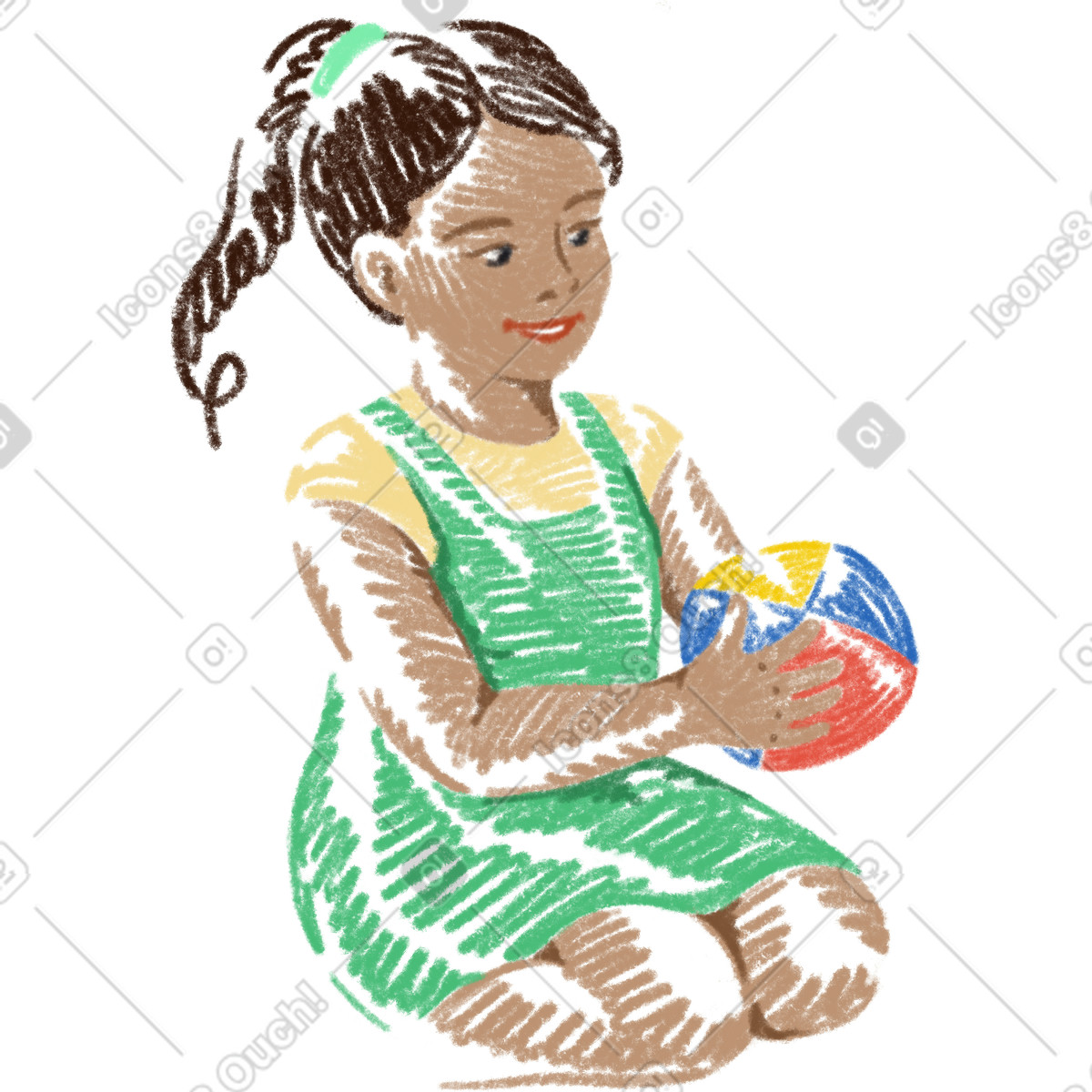 下载 Sketchbook 风格的 Sitting girl with ball 插画，支持 PNG、SVG 格式