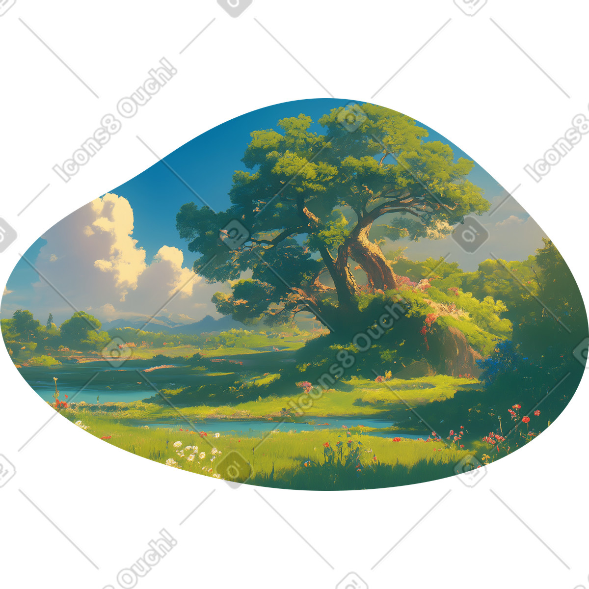 Morning nature background with trees illustration in PNG, SVG